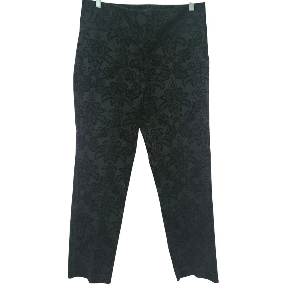 INC International‎ Concepts Black Damask Flocked Velvet Pants Womens 10 Mid Rise